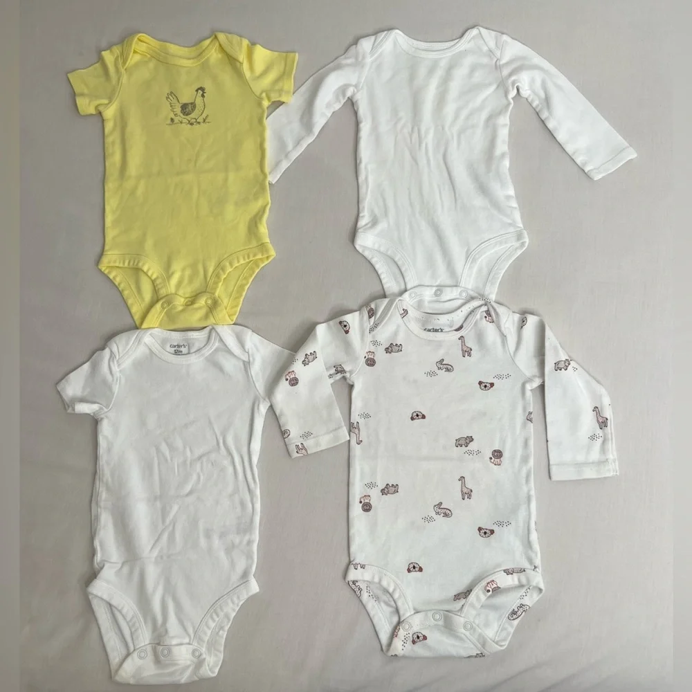 Carters Baby Boy 12 Months Lot Of 4 Summer Clothes Bodysuits Used